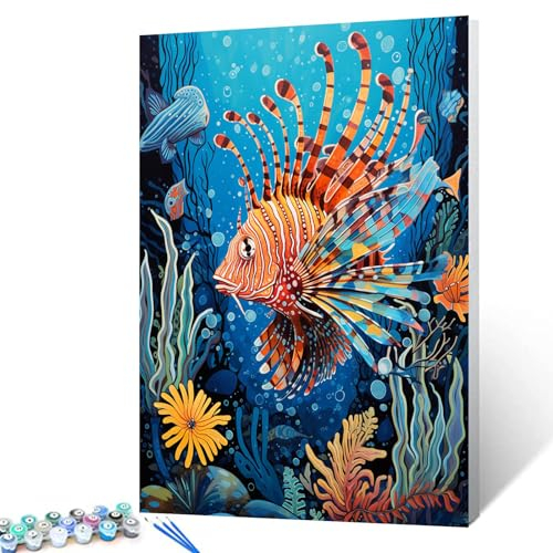 Graffitic Lionfish DIY Malen nach Zahlen, tropische Fische, Ölgemälde-Set auf Leinwand, Ölgemälde-Set für Erwachsene, 40,6 x 50,8 cm, Acryl-Bilder, Korallenriff, Landschaft, DIY, Kunst, Handwerk,