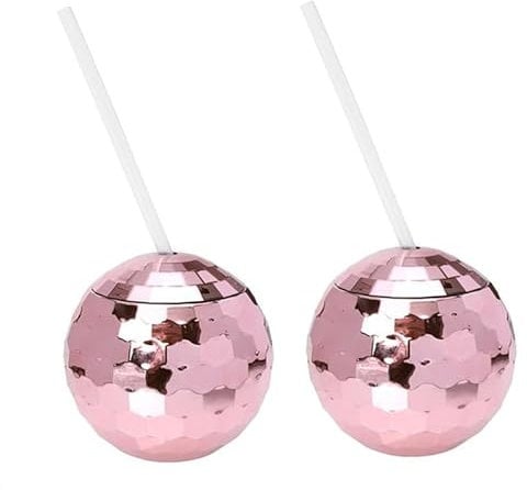 Soulnioi Cocktail Glasses Set in 2,Mirror Ball Cups,Disco Flash Ball Cocktail Cup with Straw,Wine Cocktail Glass,for Nightclub Bar Disco Party Supplies 600ML