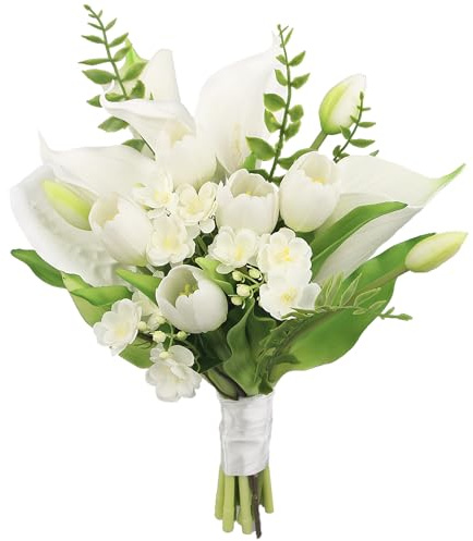 Rinlong Seiden-Blumensträuße für Braut, künstlicher kleiner Wurf, Brautstrauß, Tulpe, Hochzeit, Brautjungfer, Abschlussball, Blumenstrauß, 30 cm