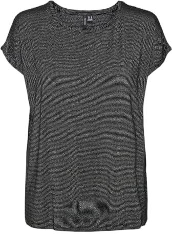 VERO MODA Damen Glänzendes T-Shirt Rundhals Kurzarm Basic Alltagslook T-Shirt