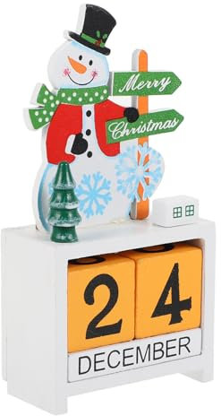 OFFSCH Holz Adventskalender Weihnachtsdekoration mit Kreativen Schneemann Motiven Gelb Multifunktional für Schlafzimmer und Büro als Festliches Accessoire