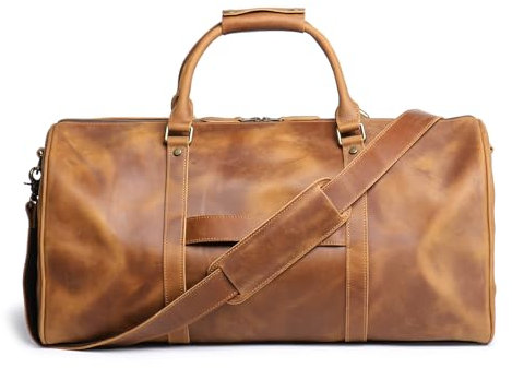 Leathfocus Leder-Reisetasche, klassische Leder-Wochenendtasche, Herren-Geschenk, Übernachtung, Retro, Sport, Fitnessstudio, Handgepäck, YKK-Reißverschluss, B-Stil, Braun, Large, Größe XL: