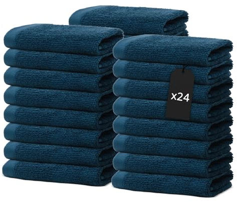 Juego de Baño - 24 paños de baño - 30x30cm - para la Cara y el Bidé, Hogar, Bebé, Salón de Belleza, SPA - 100% Algodón Premium 500g/m2 - Ultra Suaves & Absorbentes - Oeko-Tex - Ôhm - Azul Marino