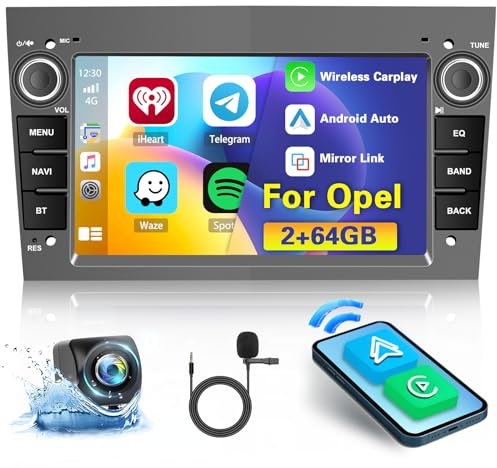 Inefala 2+64G Radio para Opel Vivara Astra Vectra Corsa Android 13, 7'' Pantalla Táctil con Carplay Inalámbrico Android Auto Mirror Link Bluetooth FM RDS HiFi GPS AHD Cámara Visión Trasera (Gris)