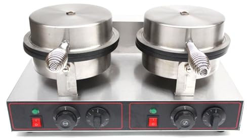 Double-Head Commercial Round Waffle Maker Electric Double Waffle Maker Machine Double-Sided Uniform Heating Temperature And Time Control Nonstick For Fluffy Golden Belgian Waffles 2000W