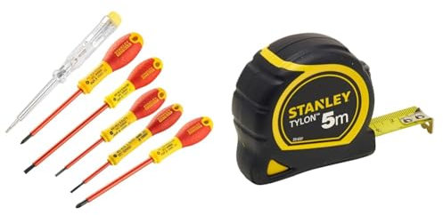 Stanley FatMax 0-65-443 Jeu De 6 Tournevis Isolés 1000V - Gamme FatMax - Fabriqué En France & 1-30-697 - Mètre Tylon Bi matière 5m X 19mm - Ruban Anti-Corrosion - Blocage Du Ruban