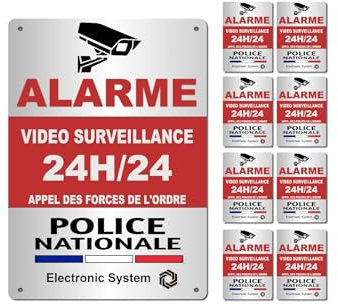 Panneau Signalétique Vidéo Surveillance 24h/24 – Effet Aluminium – Style Police – PVC Rigide 20×14 cm – Alarme Dissuasion Caméra Sécurité Maison Entreprise & Commerce