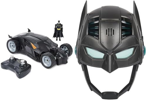 BATMAN DC Comics, Batmobile Remote Control Car, Easy to Drive, Compatible Figures & DC Comics, Armor-Up Mask with Visor, 15+ Sounds and Phrases, Lights Up, Batteries Included