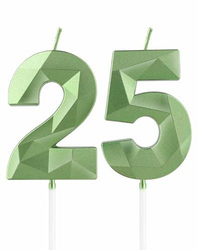 Grüne Kerzen zum 25th Geburtstag, 3D Grüne Zahl 25 Kerze für Kuchen, Junge Mädchen 25th Geburtstag Dekorationen, Grüne Kuchendekorationen, Grüne Kerze Kuchen für Geburtstagsfeier Hochzeitstag