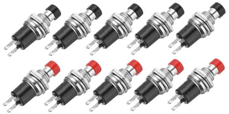 sourcing map Set of 10 1A 250V AC 7mm Mini Momentary Push Button Switch PBS-110 NO Black/Red Switch Button with Soldering Foot for Electronic Devices