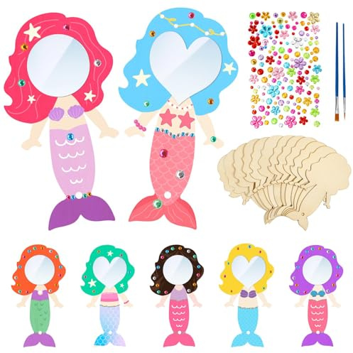 Prinzessin Mini Handspiegel, 10 PCS Kinder Malen Holzspiegel, Basteln Kinder Handspiegel, Holz Prinzessin Kosmetikspiegel, Bastelset Kindergeburtstag, Kreative Geburtstagsgeschenke für Kinder (C)