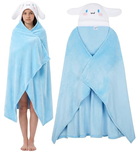 Hello Kitty Sanrio Coperta con Cappuccio, 120x150cm, Soffice Kawaii Copertina Pile, Kuromi, Cinnamoroll, Anime Regalo Donna e Adolescenti