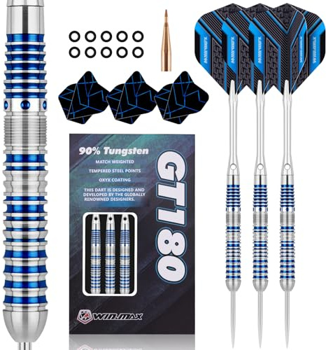 WIN.MAX Dartpfeile mit Metallspitze 90% Tungsten 3 Stück 90% Wolfram Stahl Darts 18-28 Gramm Dart professionelle Stahlpfeile mit Metallspitzen