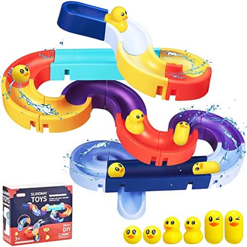 Badespielzeug für Kinder, Badewannenspielzeug ab 3 4 5 6 Jahre, DIY Kugelbahn Badewannen Spielzeug Wasserspielzeug Kinder, Badespielzeug mit Saugnäpfe, Badespaß Geschenk Mädchen Junge ab 3 (34 Stück)