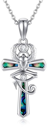 VENACOLY Ankh Halskette 925er Sterlingsilber Abalone Muschel Ägyptischer Anhänger Muttertag Schmuck für Damen Mütter
