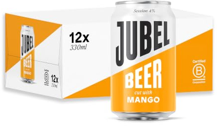 JUBEL Mango 12x330ml Cans, Gluten Free Beer, 4% ABV, Refreshing Fruit Lager | Dangerously Refreshing Fruit Beer, Vegan, Gluten Free, Low Calorie, Low Sugar, Sociable ABV, B Corp Certified, 12 Can Pack