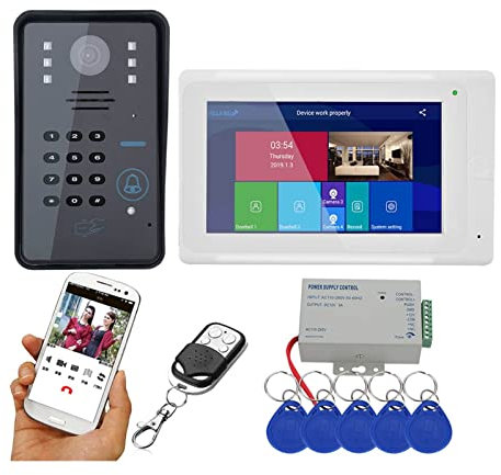 IUBGFTO Video-Türklingel, 10 Zoll, kabelloses WLAN, RFID-Passwort, Video-Türsprechanlage, Gegensprechanlage mit kabelgebundener IR-Cut 1080P-Kamera, Nachtsicht