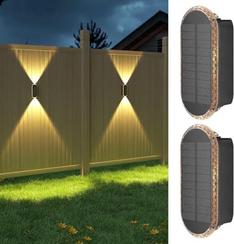 ELLASAY Aplique Solar Pared Exterior,Lámparas Solares Exteriores Arriba y Abajo IP65 Impermeable,3 Colores Brillantes Luces Solares Exterior Jardín Inalámbricas Para Patio Cubierta Valla 2 Pack