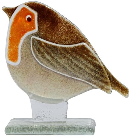 D & J Glassware 92470 Rotkehlchen-Ornament aus verschmolzenem Glas