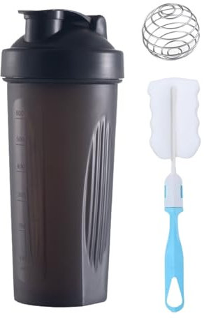 FGTOPBY Protein Shaker,Shaker pour protéines 600 ML,Sport avec mélangeur de fitness portable pour séance d'entraînement, pour smoothies protéiques, sans BPA (Noir)