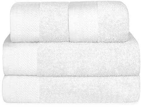 MERCURY TEXTIL- Juego 4 Toallas de 500gsm 100% Algodón, 2 de Baño y 2 de Manos, Suaves, Resistentes y Absorbentes. (Blanco)