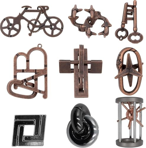 9 Pcs Brain Teaser Puzzles Set, 3D Metal Puzzles for Adults