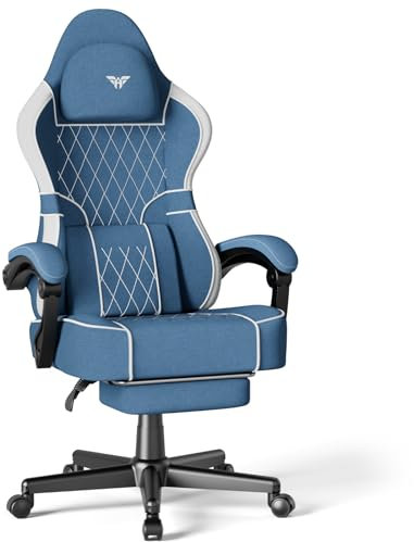 Soontrans Silla Gaming con Cojín Lumbar Masajeador, Silla Gamer con Reposacabezas, Reposapiés, Cadeira Gaming, Tela, 360° Giratorio, Altura Ajustable para Juegos, 136kg(Azul)