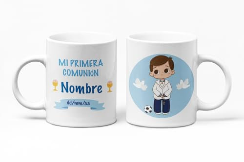 Taza Personalizada Primera Comunión, Regalo Original para Niños o Niñas, Nombre y Fecha, Cerámica Blanca, Recuerdo Único de Comunión.
