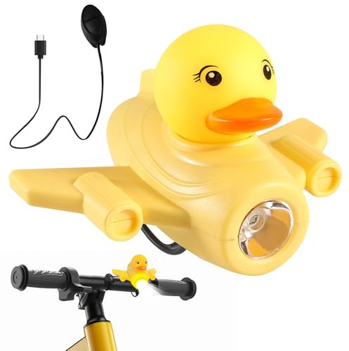 Kinder Scooter Licht USB Wiederaufladbar – LED Warnlicht mit 3 Modi & Hupe, Wasserdicht, Silikon Rucksacklicht für Kinderroller, Kinderwagen, Wandern oder Outdoor Sicherheit (Fliegende Ente)