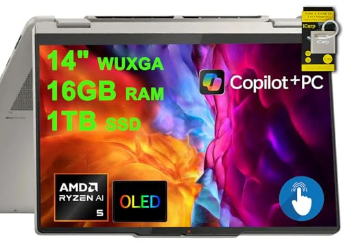 Lenovo Yoga 7 Laptop 2-in-1 14 WUXGA OLED Touch (100% DCI-P3, 600nits HDR) AMD 6-core Ryzen AI 5 340 (fino a 50 top) 16 GB RAM 1 TB SSD per Creator Business Professional Win11 ICP Hub w/Copilot AI