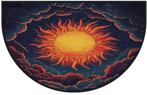 Mexpekil Zerbino a mezza luna con nuvole di sole per interni ed esterni, antiscivolo, lavabile, tappetino a semicerchio, assorbente, intrappola lo sporco, tappeto semicircolare, 100 x 160 cm