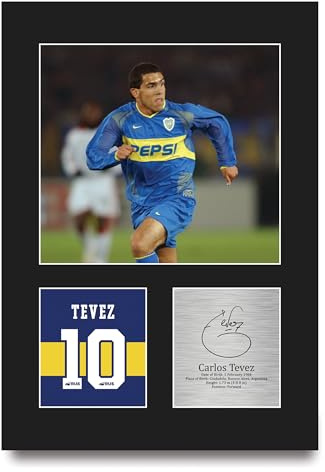 HWC Trading Carlos Tevez Boca Juniors Geschenke Gedrucktes Signiertes Autogramm Foto für Fußball Anhänger and Fans - A4 Porträt