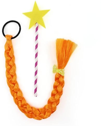 Adults Magical Witch Accessory Set - Orange Plait on Elastic and Magic Wand with Star on Top - Ladies Kind Witch Halloween Fancy Dress Costume Accessory Set