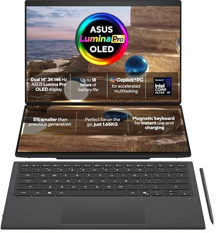 ASUS Zenbook DUO UX8407AA CoPilot+ Laptop | 14.0 3K Dual-OLED Touchscreen | Intel Core Ultra X9 388H | 32GB RAM | 2TB SSD | Detachable Keyboard | Windows 11