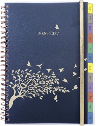 Kalender 2026 2027 veckoplanerare (aug.2026-jul.2027) A5 ringbok med färgade flikar, anteckningar, kontakt, innerficka, spiralbunden skolkalender 2026/27 möteskalender, bokkalender 1 vecka 2 sidor