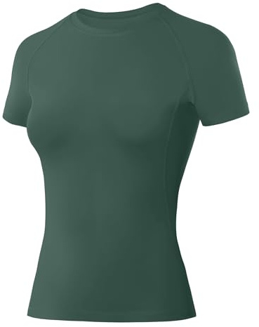 WISMBOX Women's Compression Base Layer Short Sleeve, Quick Dry Gym Top & Running T-Shirt for Yoga, Workout & Sports