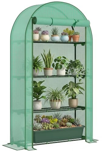 Outsunny Serre de Jardin avec Étagères à 4 Niveaux 105 x 45 x 160 cm Vert | Serre de Balcon, Cadre en Acier, Bâche en PE, pour Légumes Plantes Fleurs, Toutes Saisons