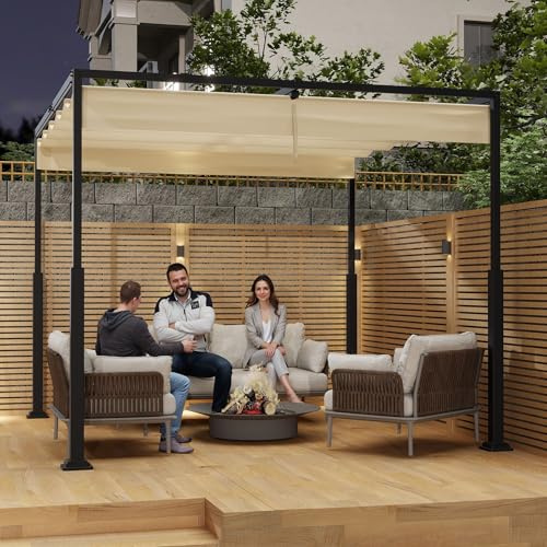 UISEBRT Pergola in metallo 3x3 m, impermeabile, stabile, resistente all'inverno, gazebo con tetto a lamelle, tettoia autoportante con tetto apribile, protezione solare per giardini e terrazze, beige