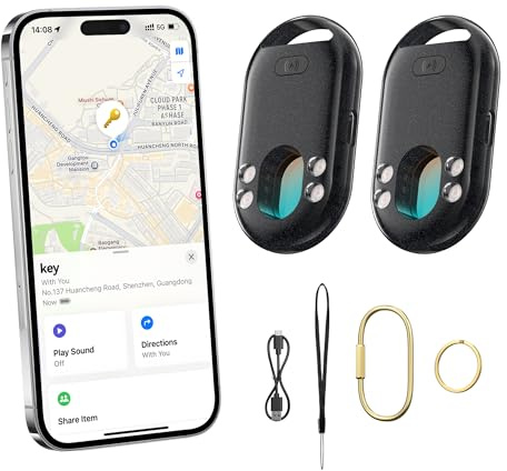 TECKNET Air Tracker Tags, 2 Pack, Bluetooth, für iPhone Wo ist? (nur iOS) | IP67 Wasserdicht, Alarm 100dB, Kamera-Erkennung, Schlüssel- und Koffertracker