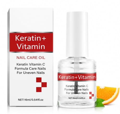 16ml Keratin & Vitamin C Nail Strengthener - Cuticle Oil For Damaged & Weak Nails - Moisturize Keratin Protein Clear Nail Polish - Extra Strong Long Lasting Nail Hardener for Weak Thin Peeling Nails