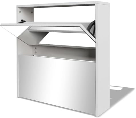 vidaXL Schuhschrank Diele Schuhregal Schuhkipper Schuhkommode Spiegel Weiß
