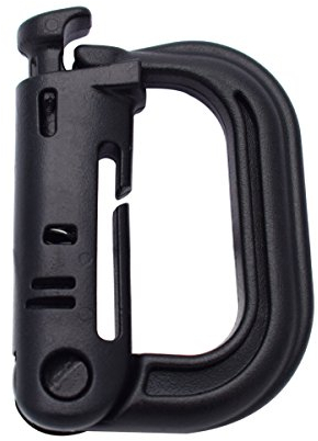 KEEJEA Molle - Gancio di bloccaggio multiuso con anello a D, confezione da 5, Nero , 55mm x 37mm