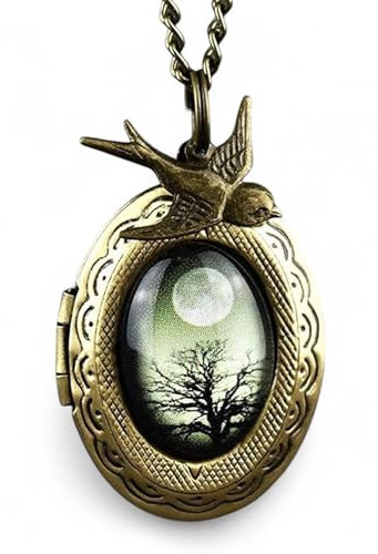 MadamLili - Bronze Medaillon Anhänger Glascabochon Geheimnisse des Lebens - Kostenloser Fotoservice - Halskette Bronze 70cm - Vintage Stil Amulett Aufklappbar - Handgefertigt - Exklusive Schmuckbox