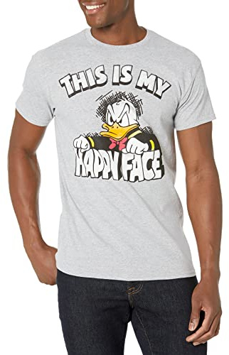 Disney Men's Donald Duck Happy Face T-Shirt, Heather Gray, Medium