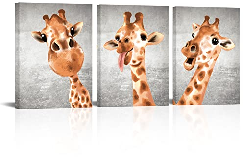 VVOVV Wall Decor Lustige Tier-Bilder, niedliche Giraffe, Leinwand, Wanddekoration, gerahmt, 30,5 x 40,6 cm, 3 Stück
