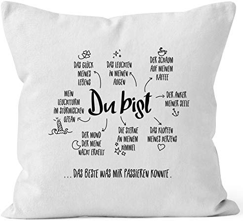 MoonWorks® Kissen-Bezug Du bist das Beste was Mir passieren konnte Geschenk Liebe Valentinstag Kissen-Hülle Deko-Kissen Baumwolle weiß Unisize