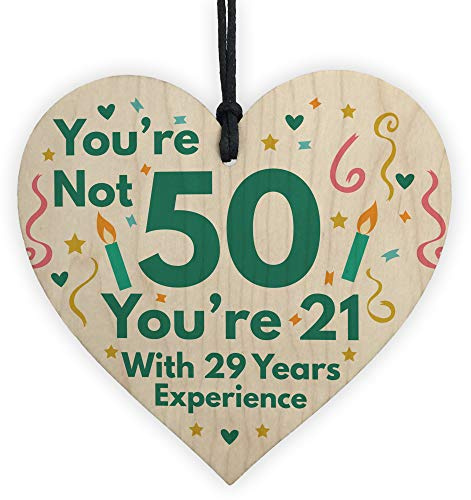 RED OCEAN Funny Birthday Gifts For Women Novelty 50th Birthday Gift For Men Wooden Heart Sign Funny Birthday Card