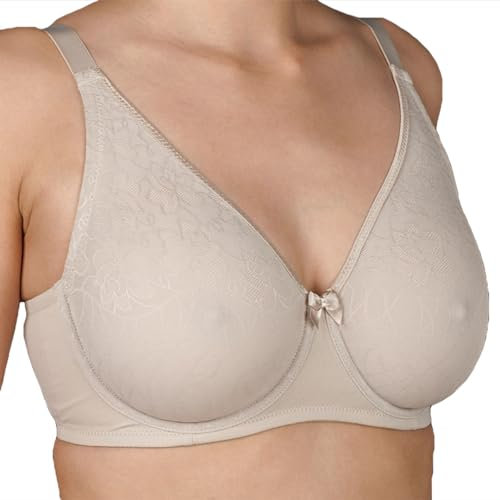 Selene - INMA-C Sujetador Copa C con Aros SIN Relleno REALIZADO EN Microfibra con BLONDA Encaje Color: Tierra Talla: 105