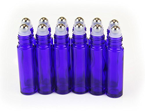 YIZHAO Roll On Vuoto per Oli Essenziali,Profumi,10 ml Blu Bottiglie Vuote in Vetro, con Sfera in Acciaio Inossidabile – 36 PCS