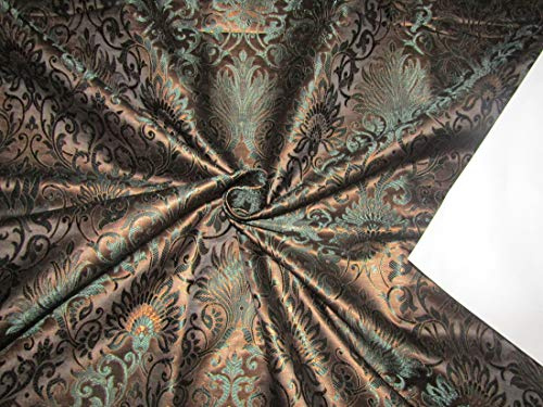 Brokat-Seidenstoff, Braun, Grün, Metallic, Gold, BRO704 [2], 111,8 cm, Meterware